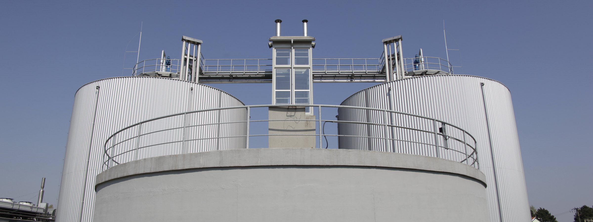 Digester towers at an energy and biogas plant