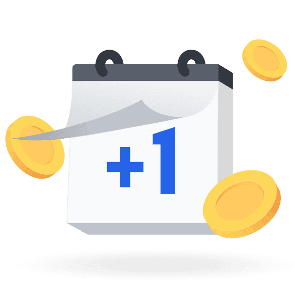 CJ대한통운 더 운반의 차주 대상 운임 정산 혜택을 안내하는 이미지로, +1 캘린더와 동전 일러스트가 함께 표시되어 있습니다. 운송 완료 후 다음날 운임이 바로 입금되는 빠른 정산 서비스를 보장함을 나타냅니다.