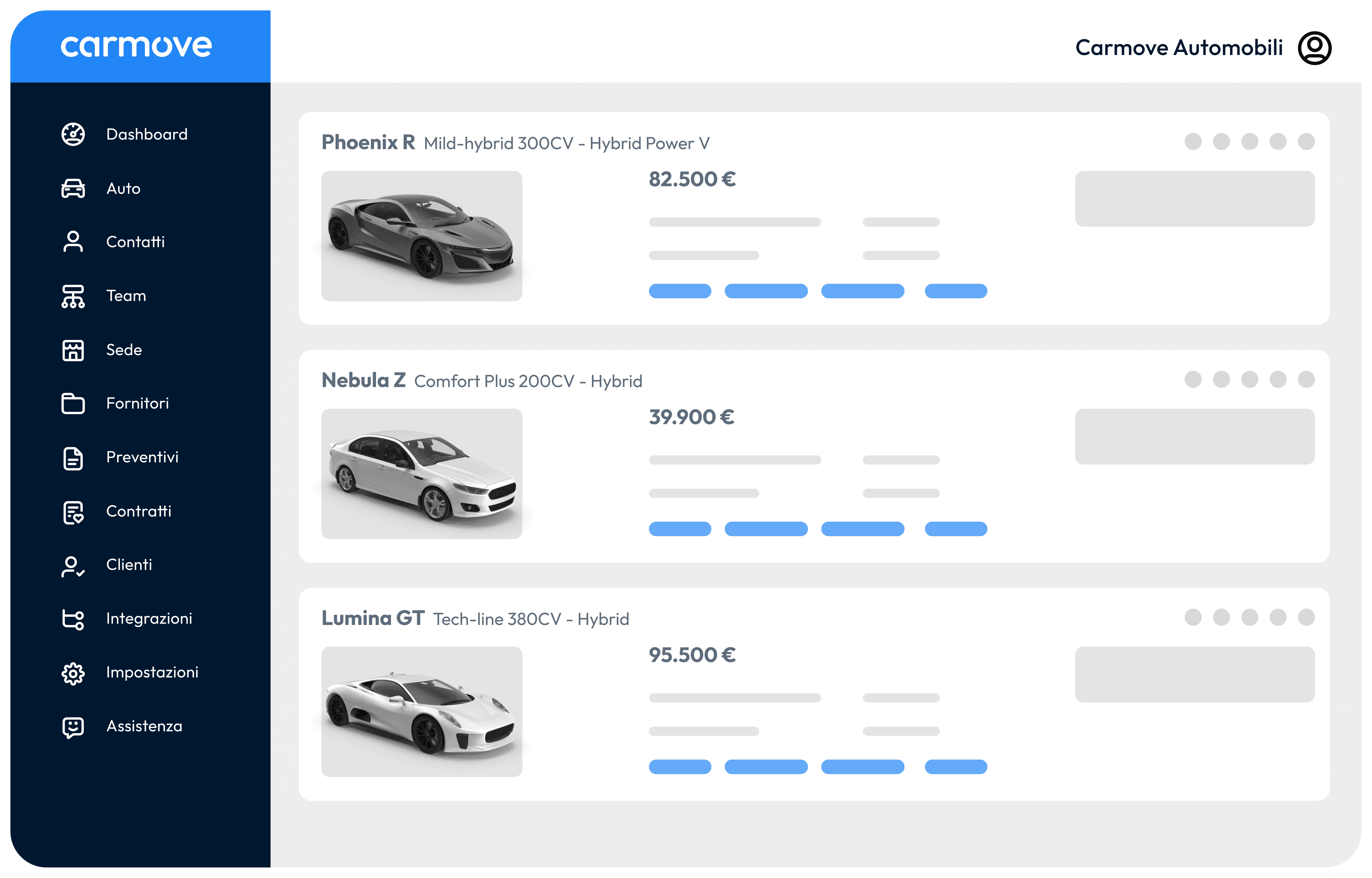 Lista dei veicoli caricabili su Carmove