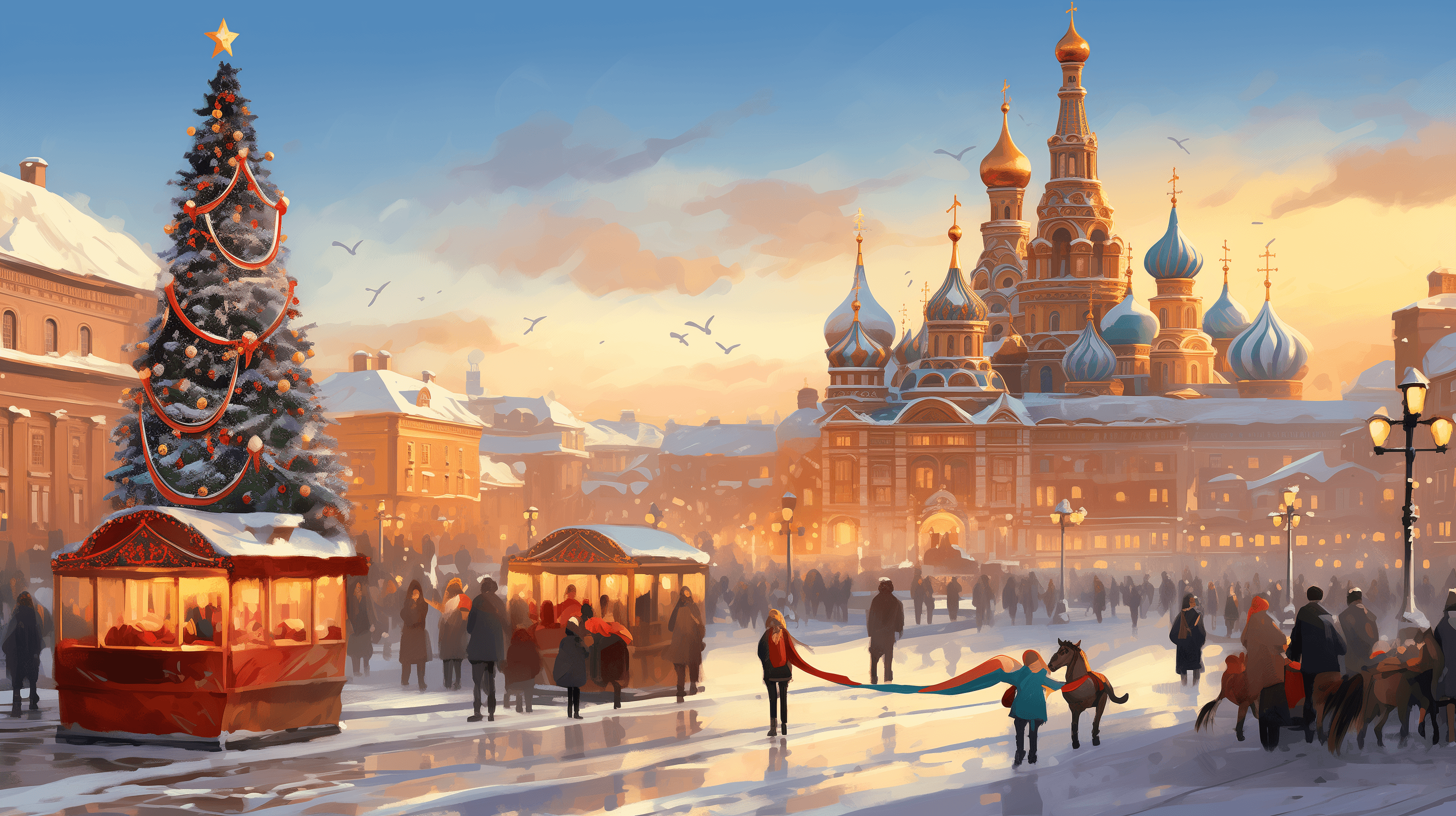 AI-drawn image of the city depicting holiday season