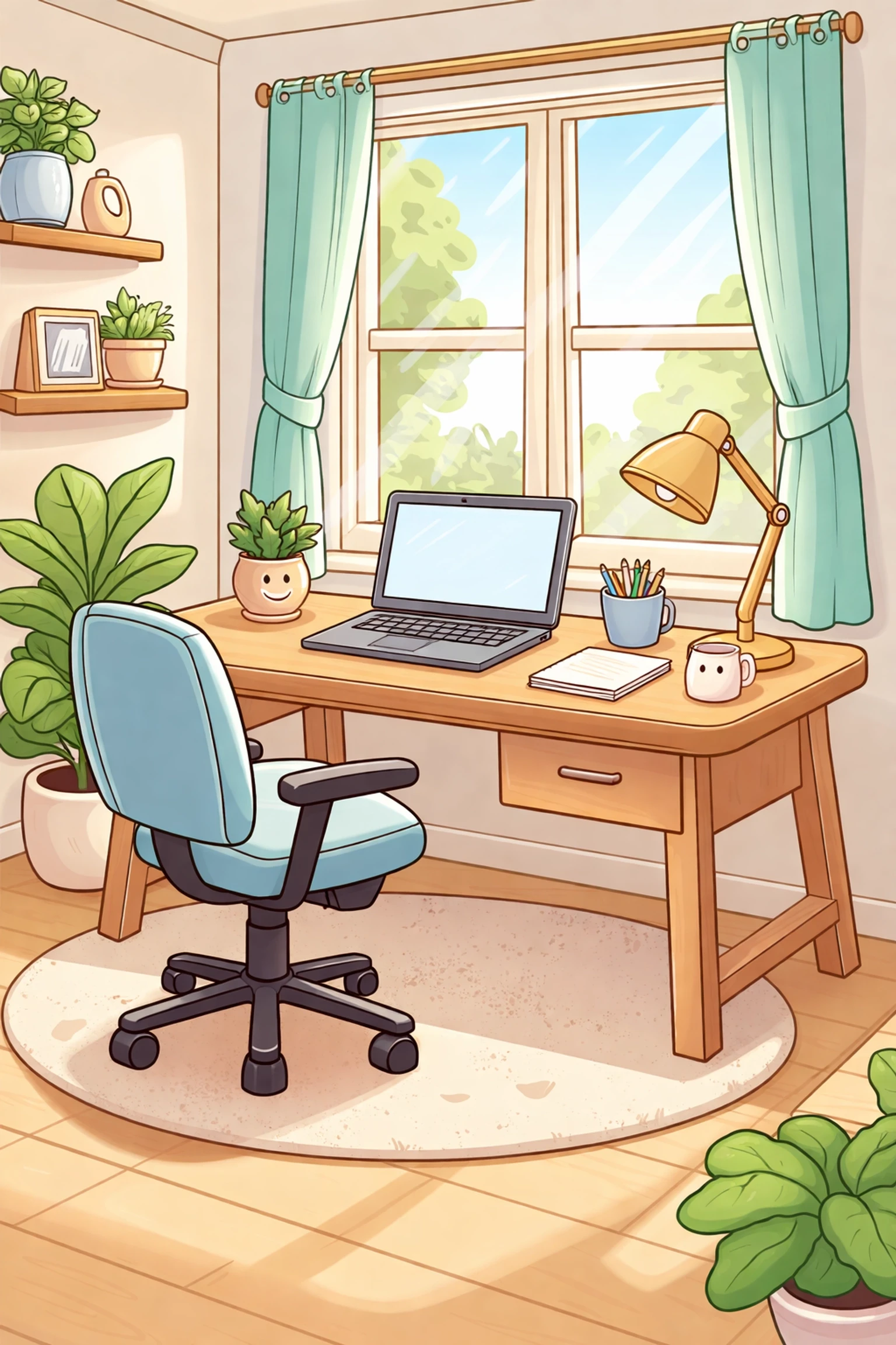 Udoban radni kutak u apartmanu s stolom, laptopom i prirodnim osvjetljenjem za remote work