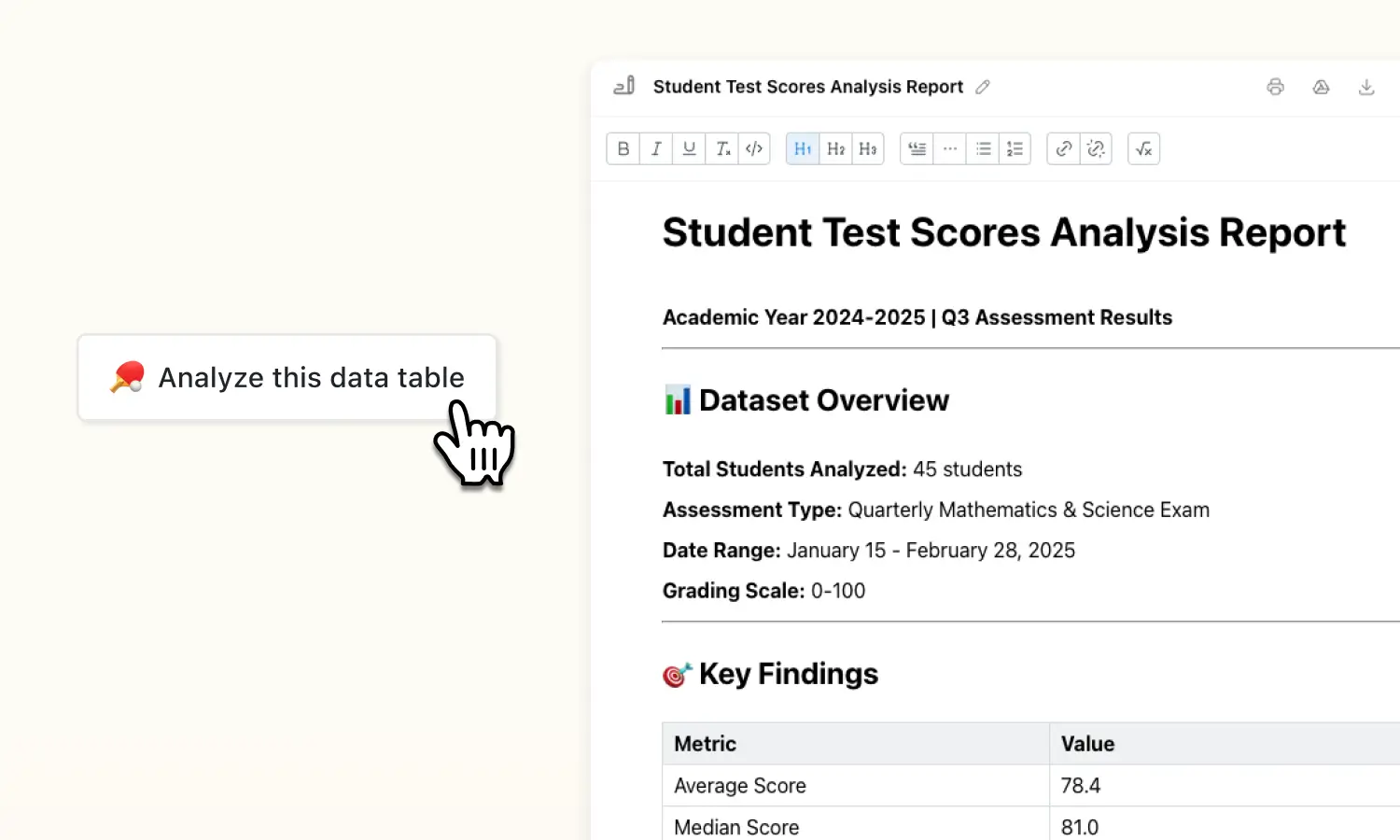 Data table analysis tool document