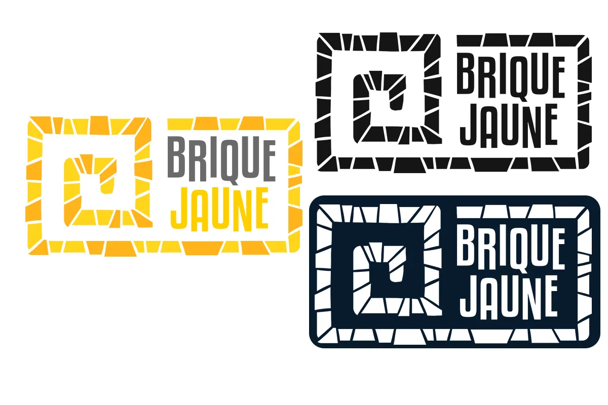 Déclinaisons du logo Brique Jaune en couleur, noir, blanc et monochrome