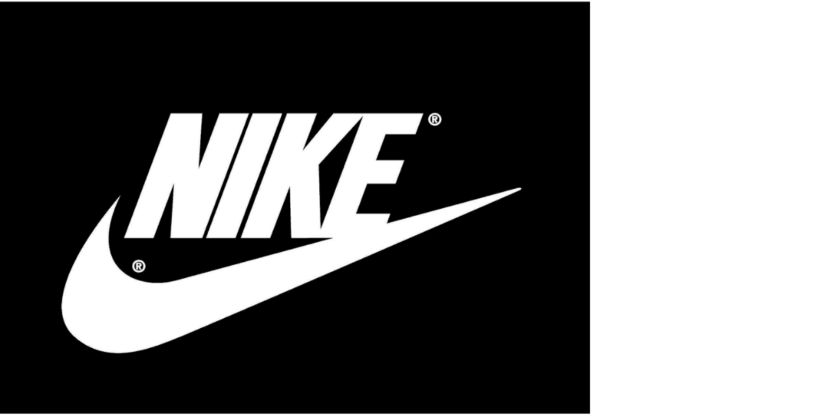 White Nike logo and swoosh on a black background