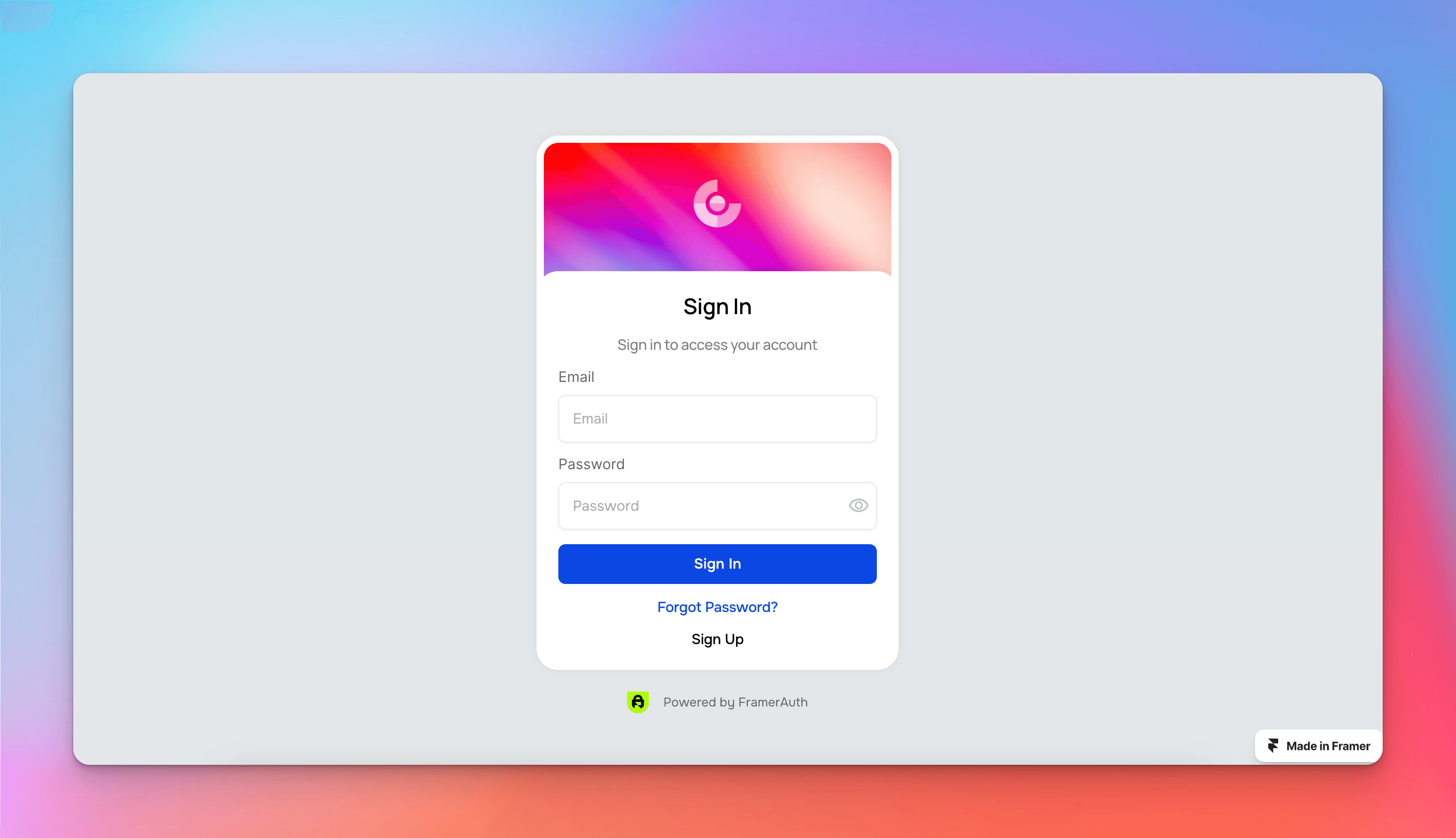 Sign in form FramerAuth