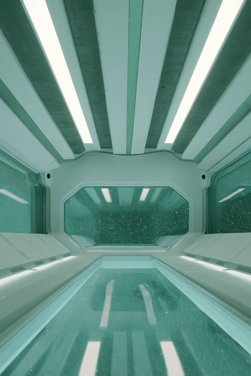 Sci-fi corridor with a window to outer space.