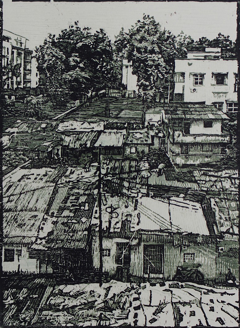 herd of sheep on road painting