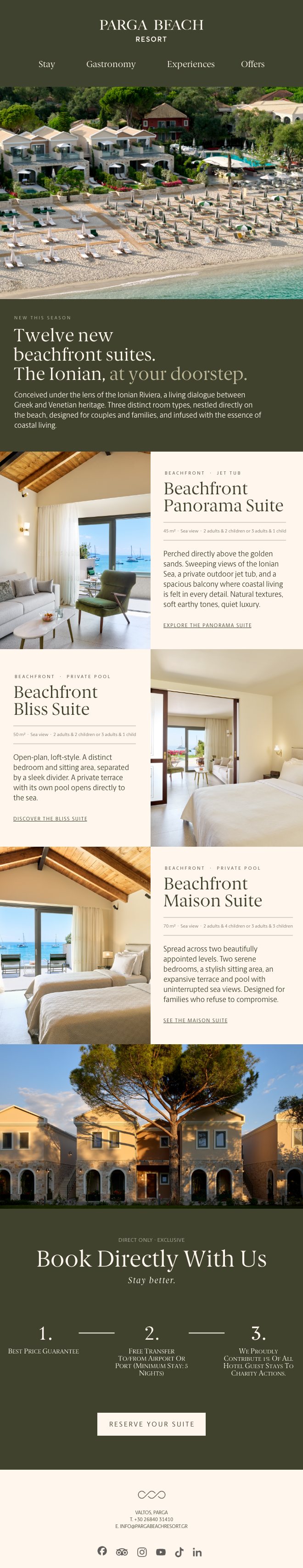 Parga Beach Resort: Email, suite launch
