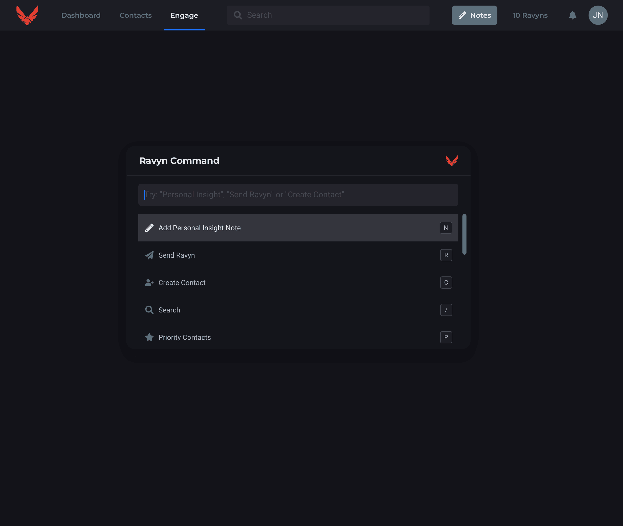 Ravyn command center modal
