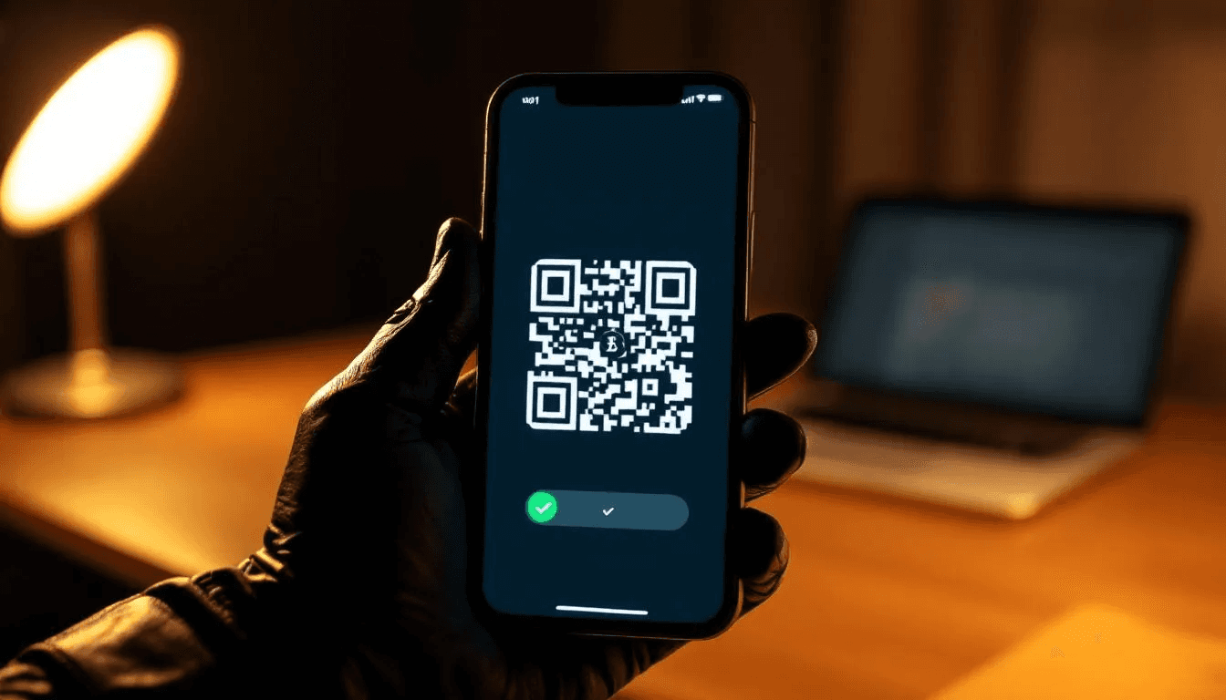 A mobile phone is shown scanning a bitcoin QR code, illustrating the process of making bitcoin payments for tipping online. This secure transaction method allows users to easily send crypto tips to content creators across social media platforms.