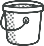 Line drawing of a white bucket with a handle and a textured pattern