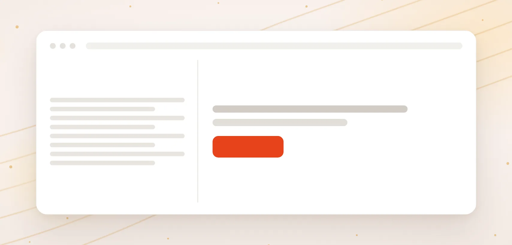 Zweispaltiges Seitenlayout mit Textzeilen und einem orangefarbenen Knopf
