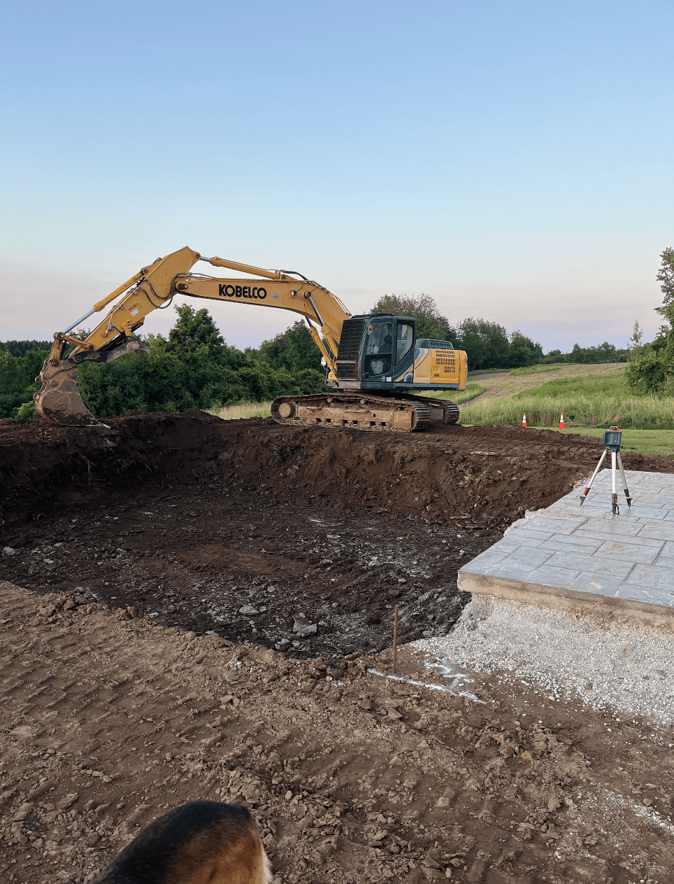 Excavator digging a footer