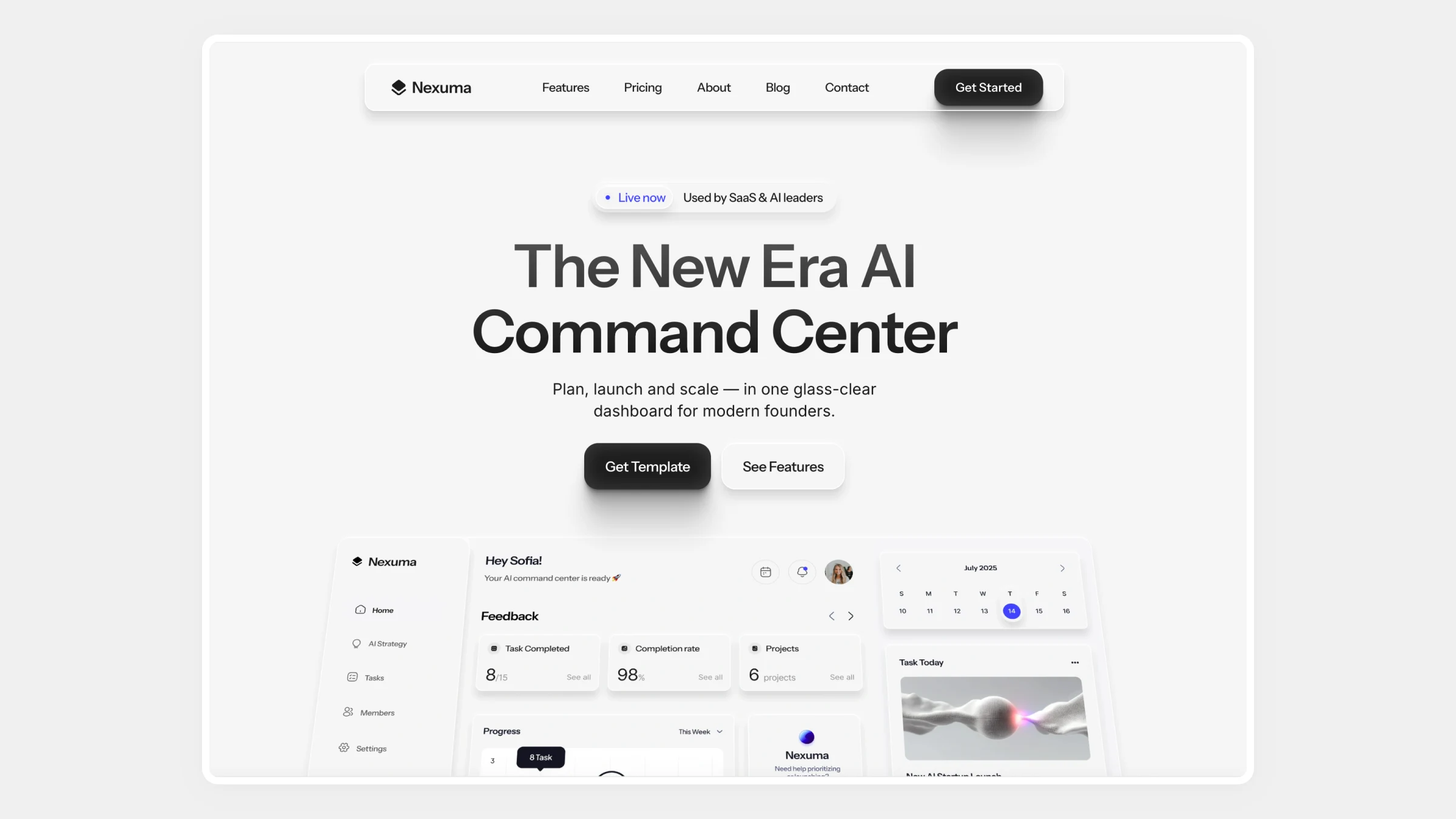 AI dashboard design template for SaaS platforms — modern, clean and data-driven UI by Luna UI