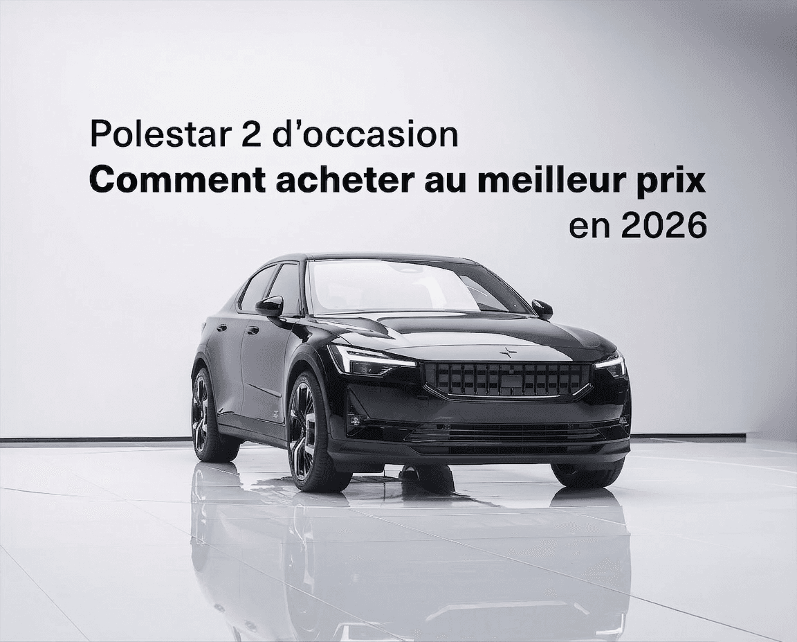 Visuel de couverture du guide d'achat 2026 de la Polestar 2 d'occasion, avec une Polestar 2 noire