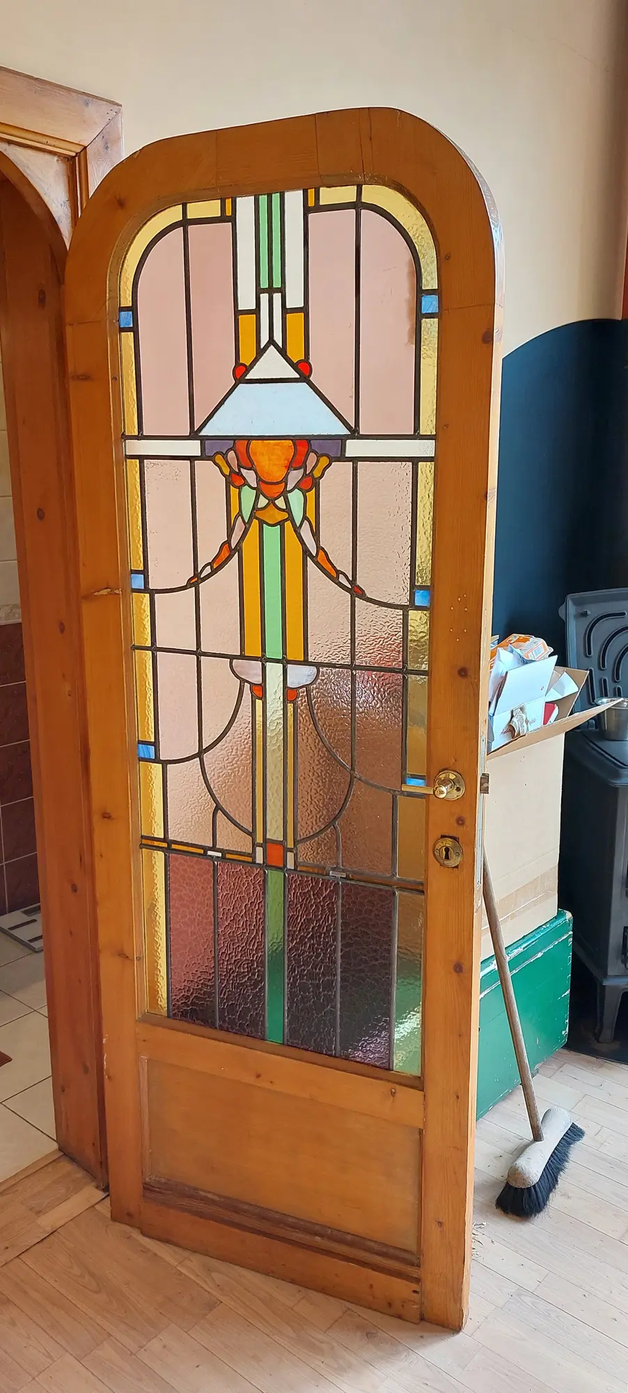 Enkele glas in lood deur in Art-Deco na reparatie - Deurne