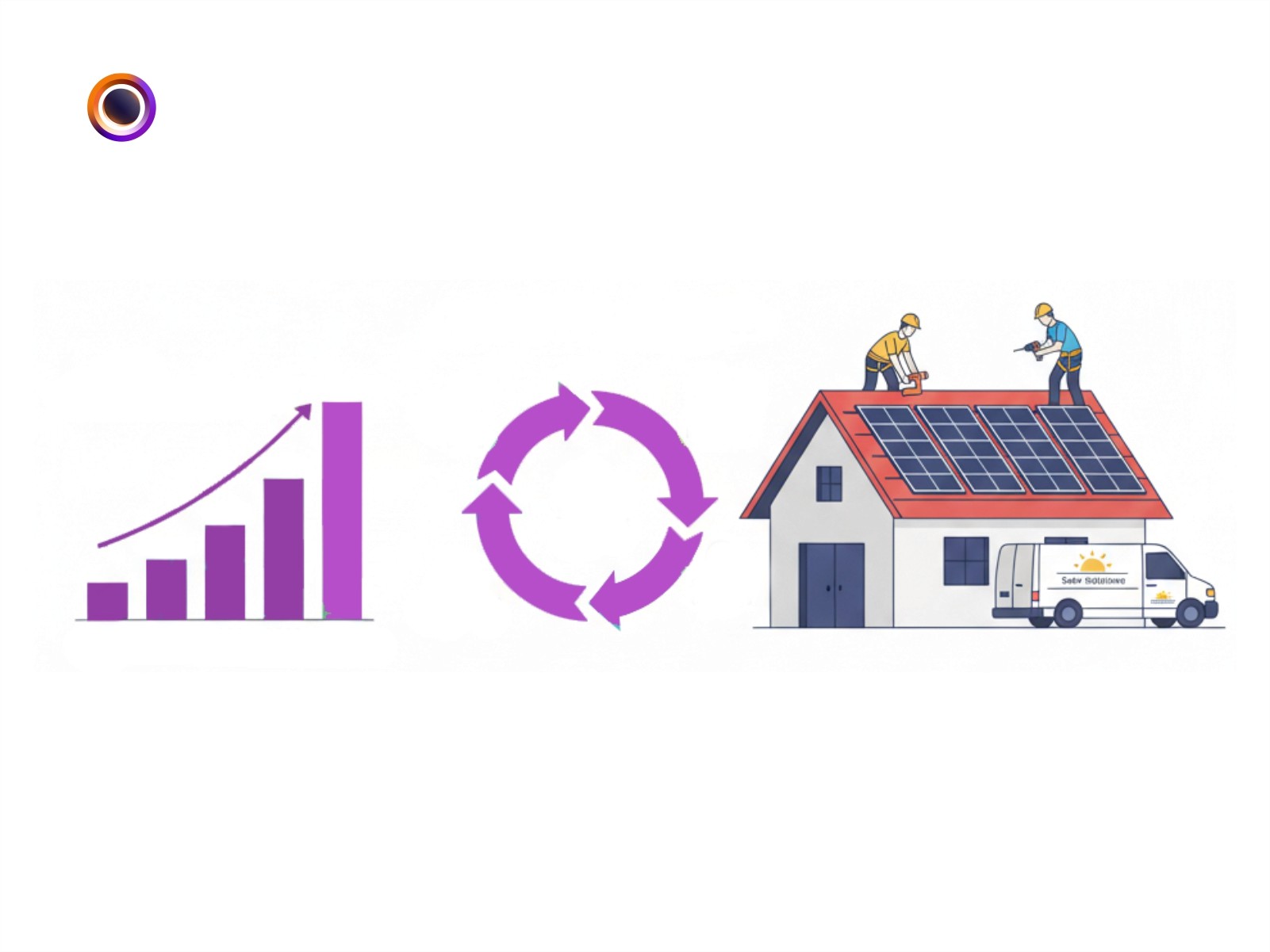 AU installer growth chart, workflow infographic, field team photo. 