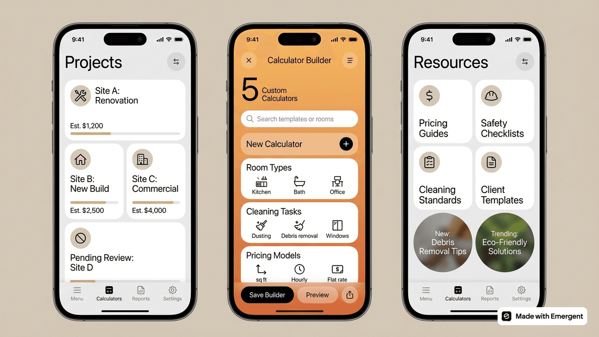 Post Construction Cleaning Calculator App Made With Emergent