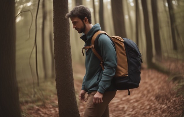 man rucking with heavy backpack