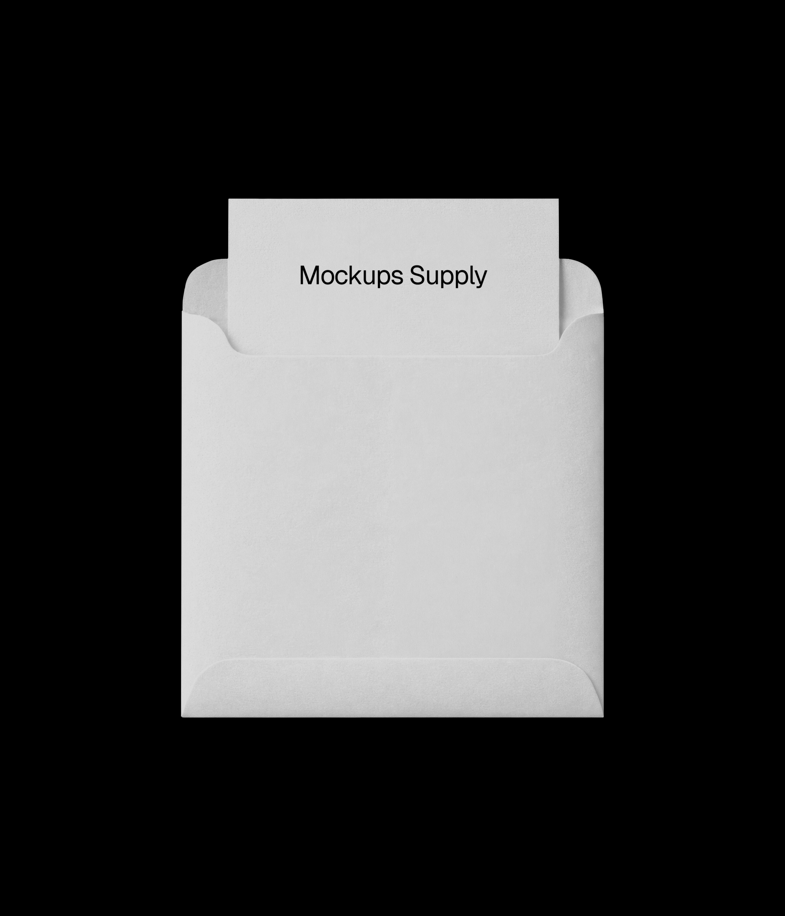 White open square envelope mockup with card on black background download on Mockups Supply