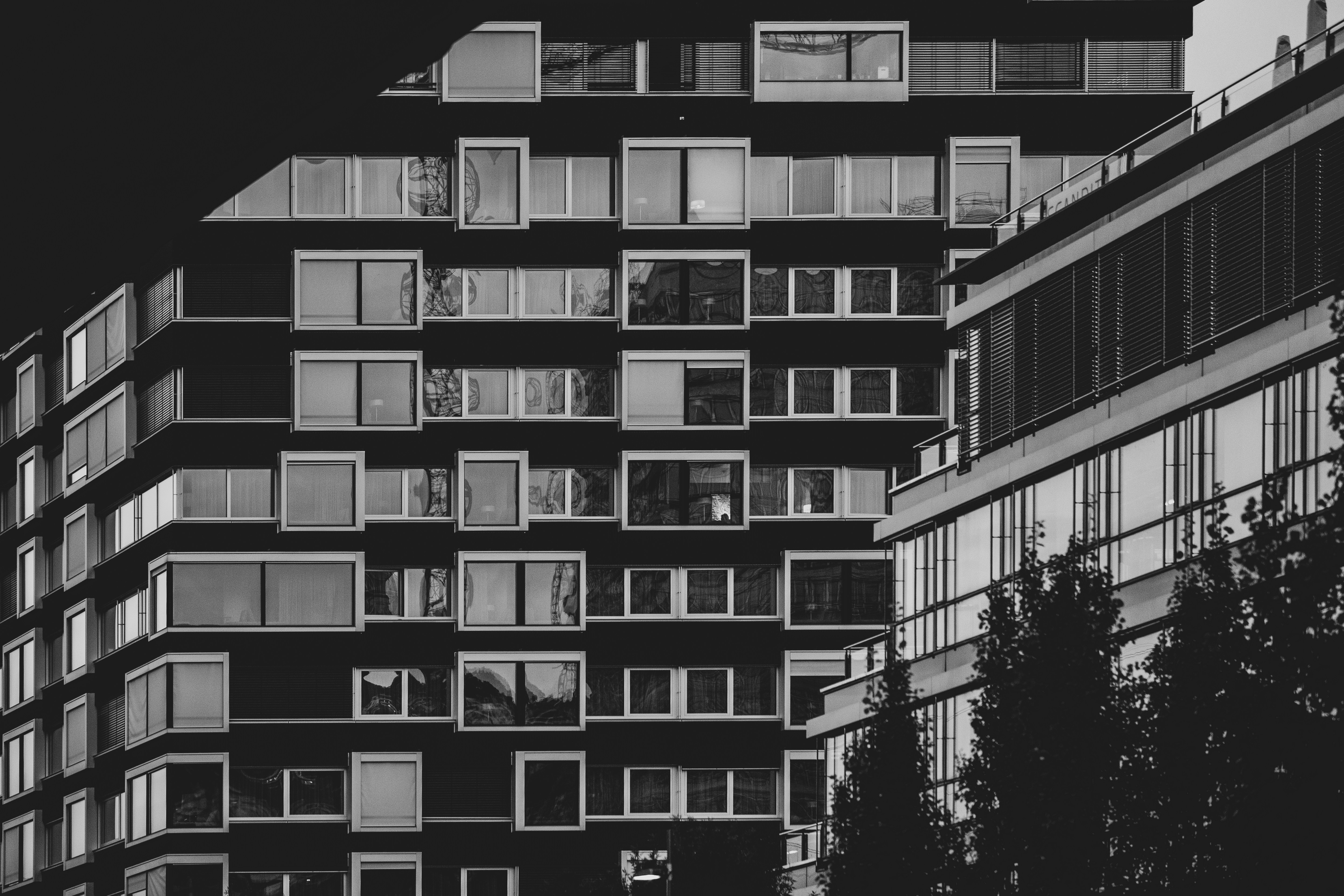 grayscale photo of concrete building
