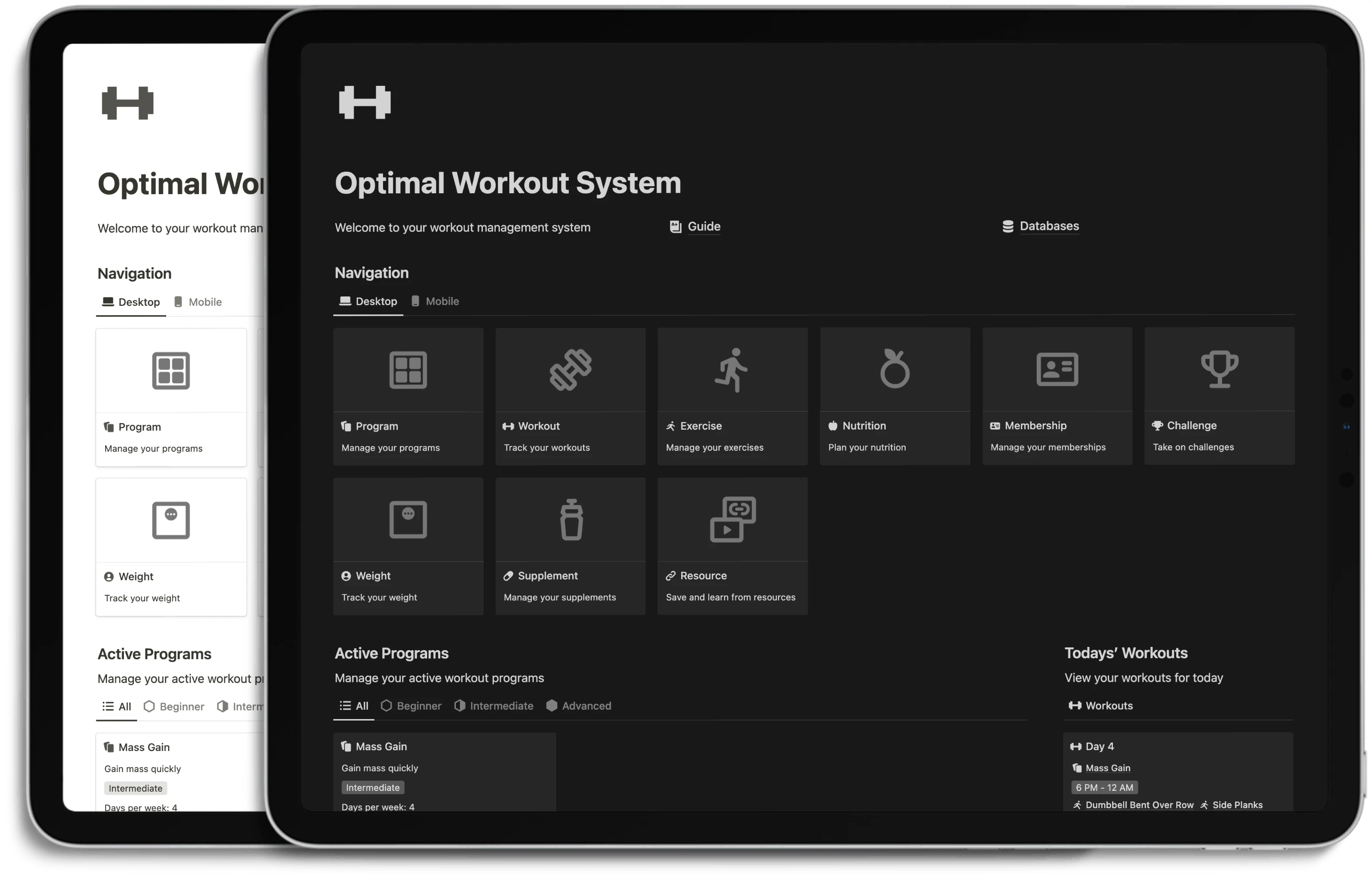 Notion Optimal Workout System - Dark/Light Mode