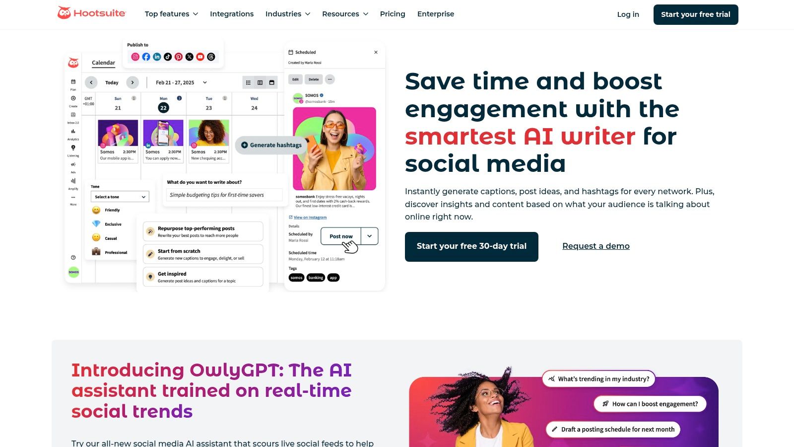 Hootsuite OwlyWriter AI showing content creation options