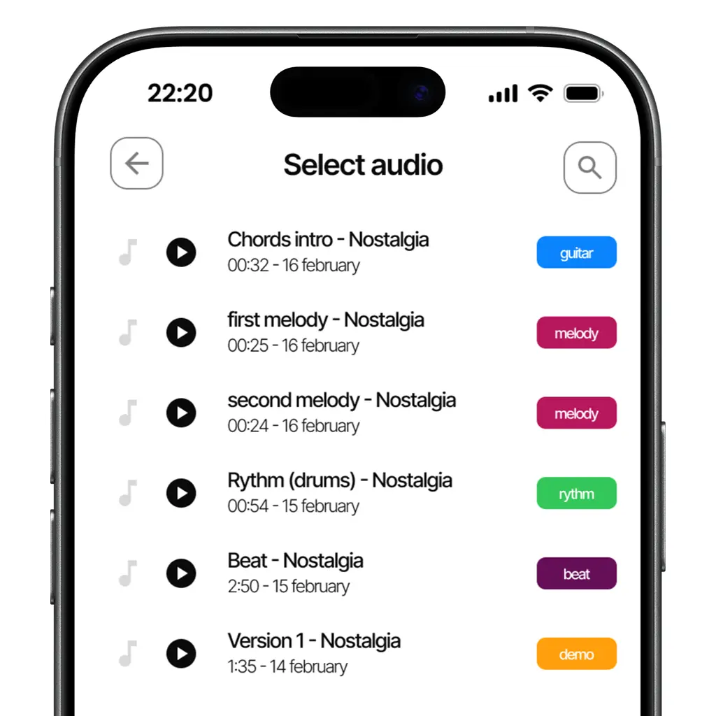 Select audio to attach to notes