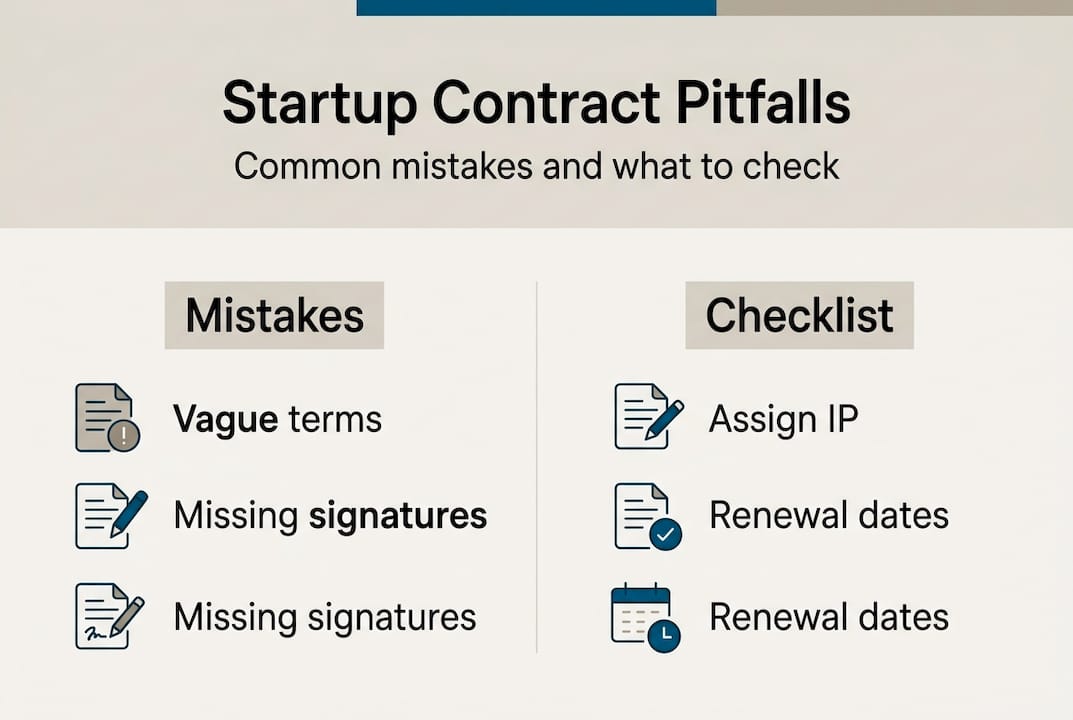 Infographic showing common contract mistakes and checklist