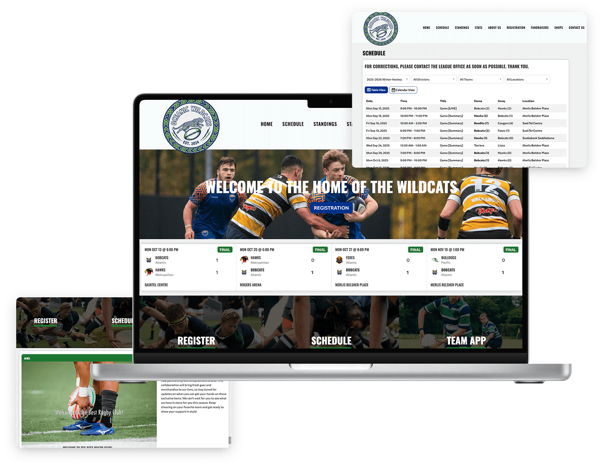 Rugby Club Website Screenshots