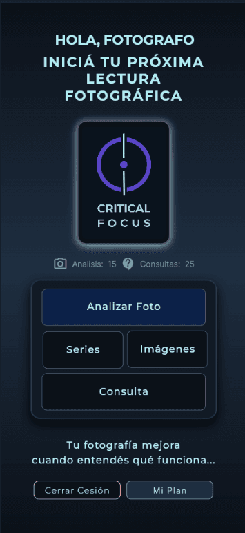 Pantalla inicial de Critical Focus