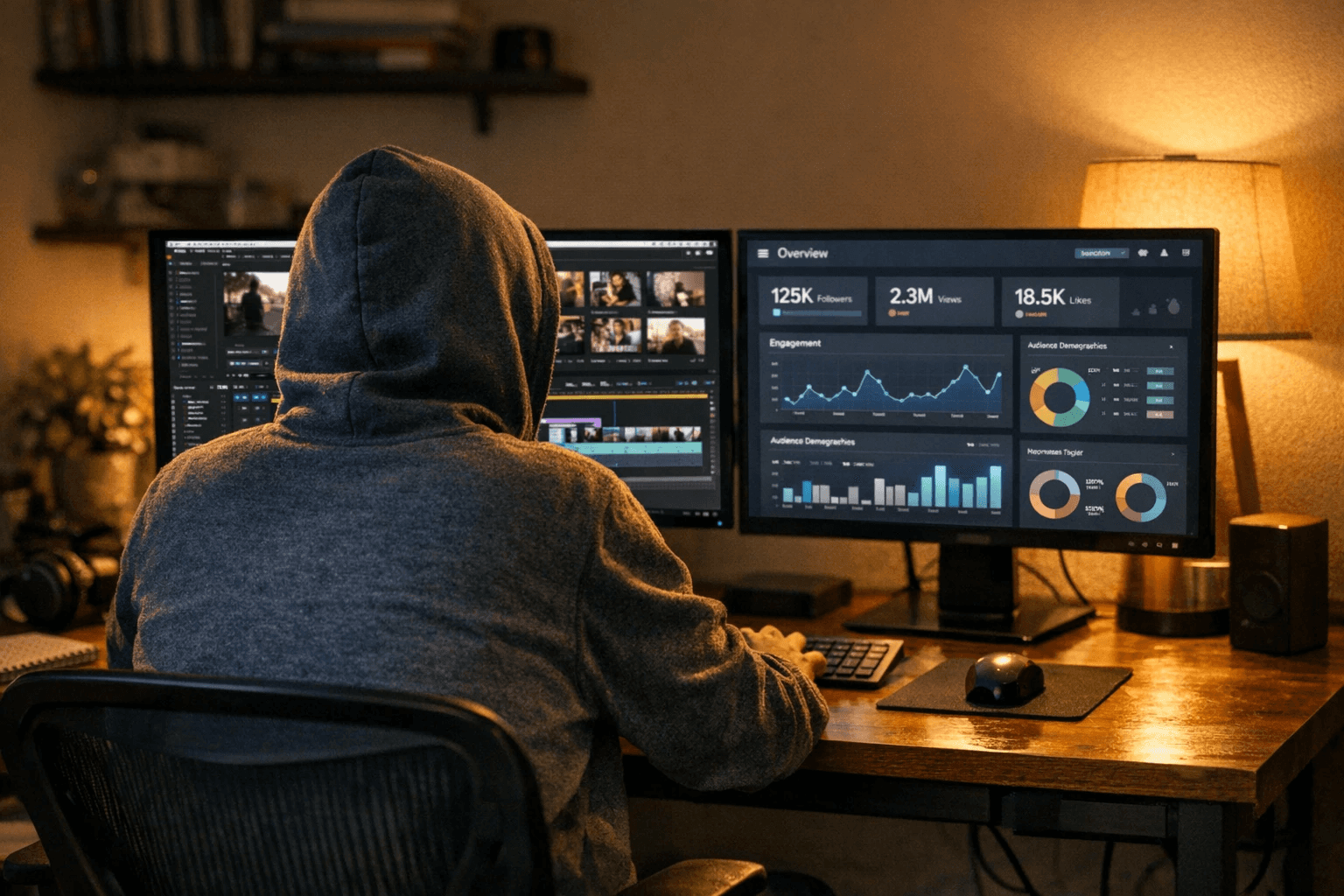 Man monitors channel analytics - How to Make Faceless Content Using AI