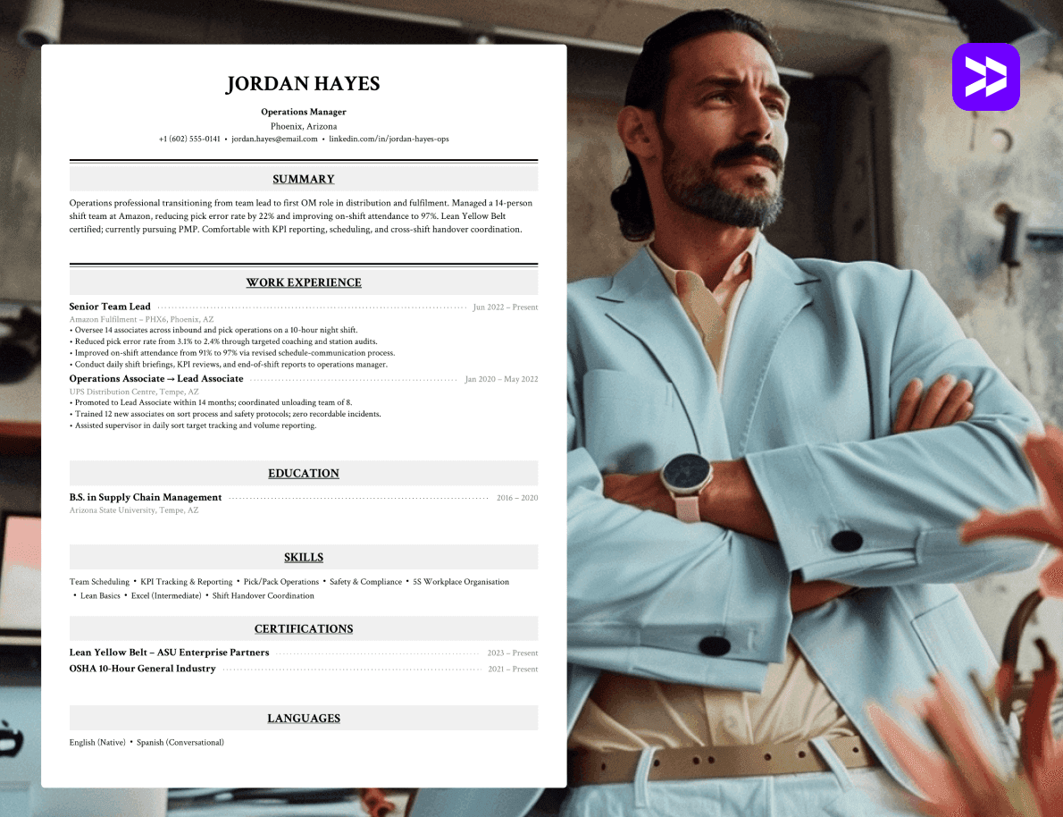 Operations manager resume example on a clean textured background
