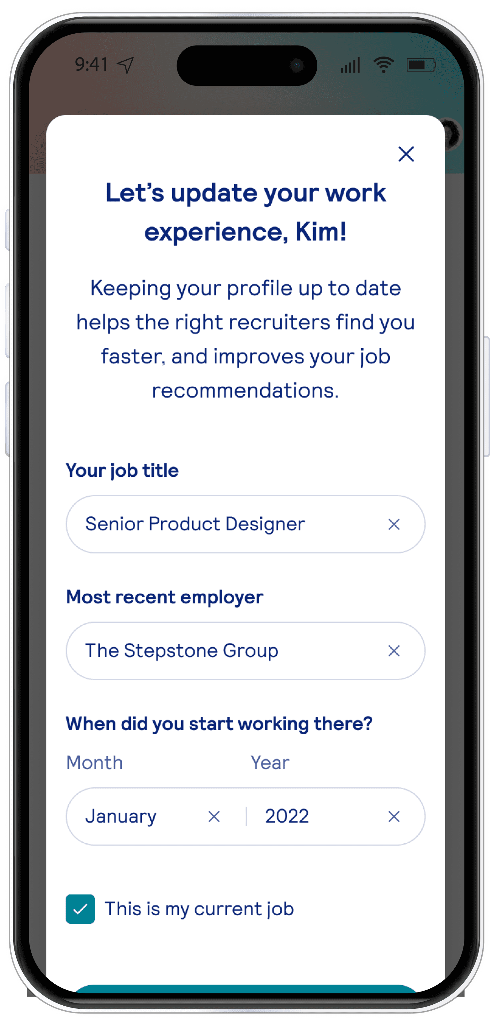 Editing your most recent work experience