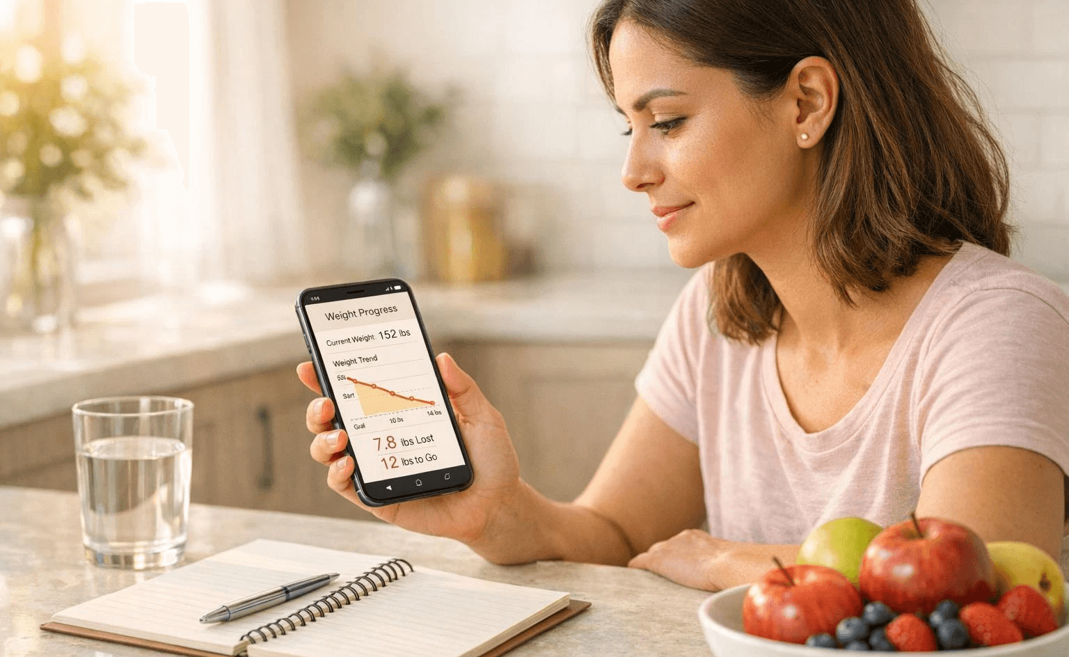 Woman tracking her weight loss progress - Best App for Tracking Semaglutide Results