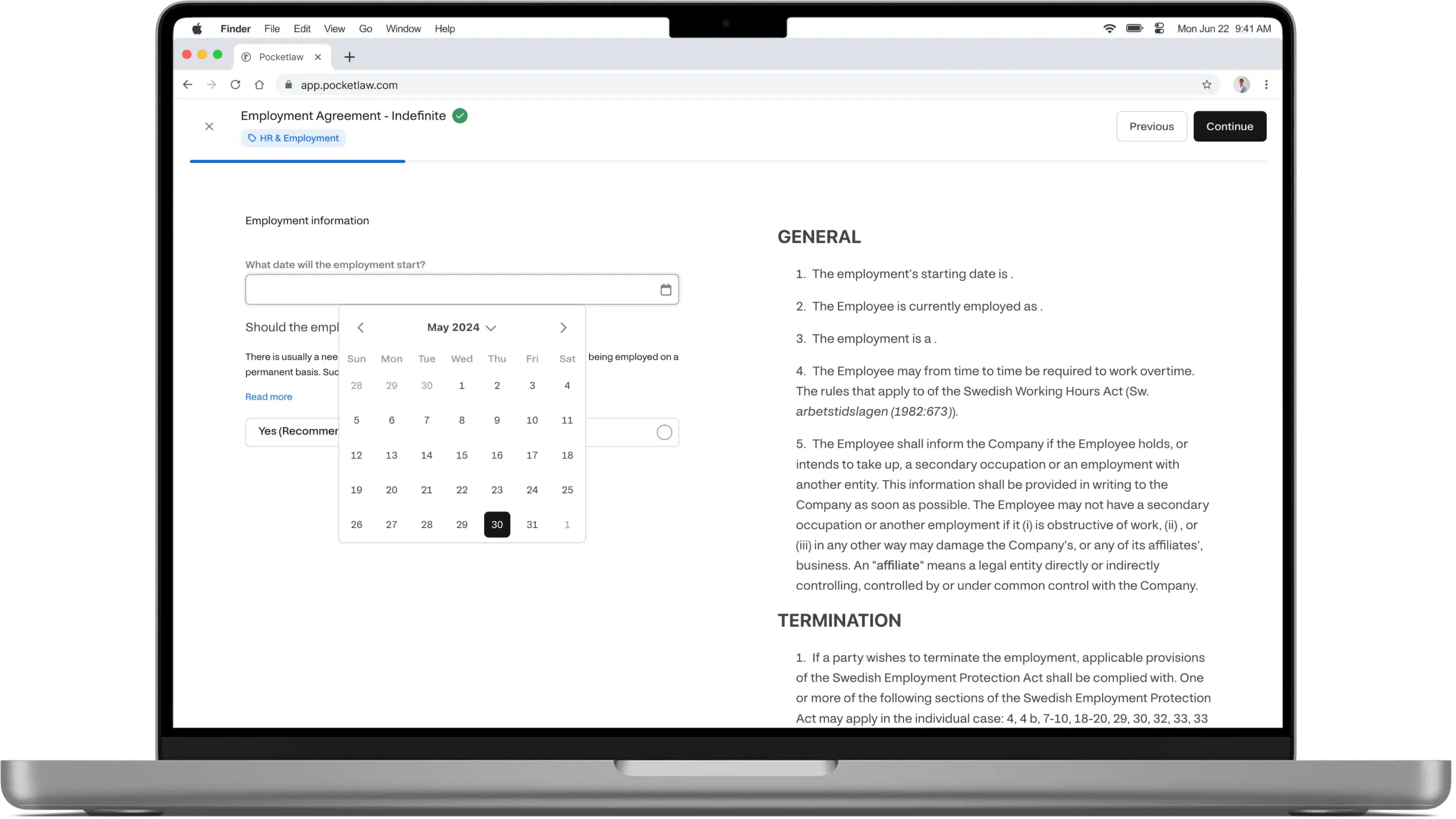 A laptop displaying an AI-powered contract lifecycle management (CLM) software interface for drafting and editing contracts, emphasising automation of the entire contract lifecycle process.