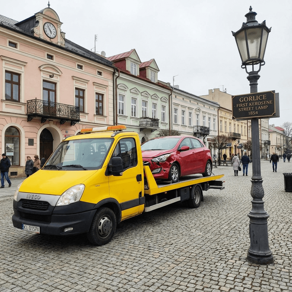 droga DK28 w Gorlicach z widokiem na miasto