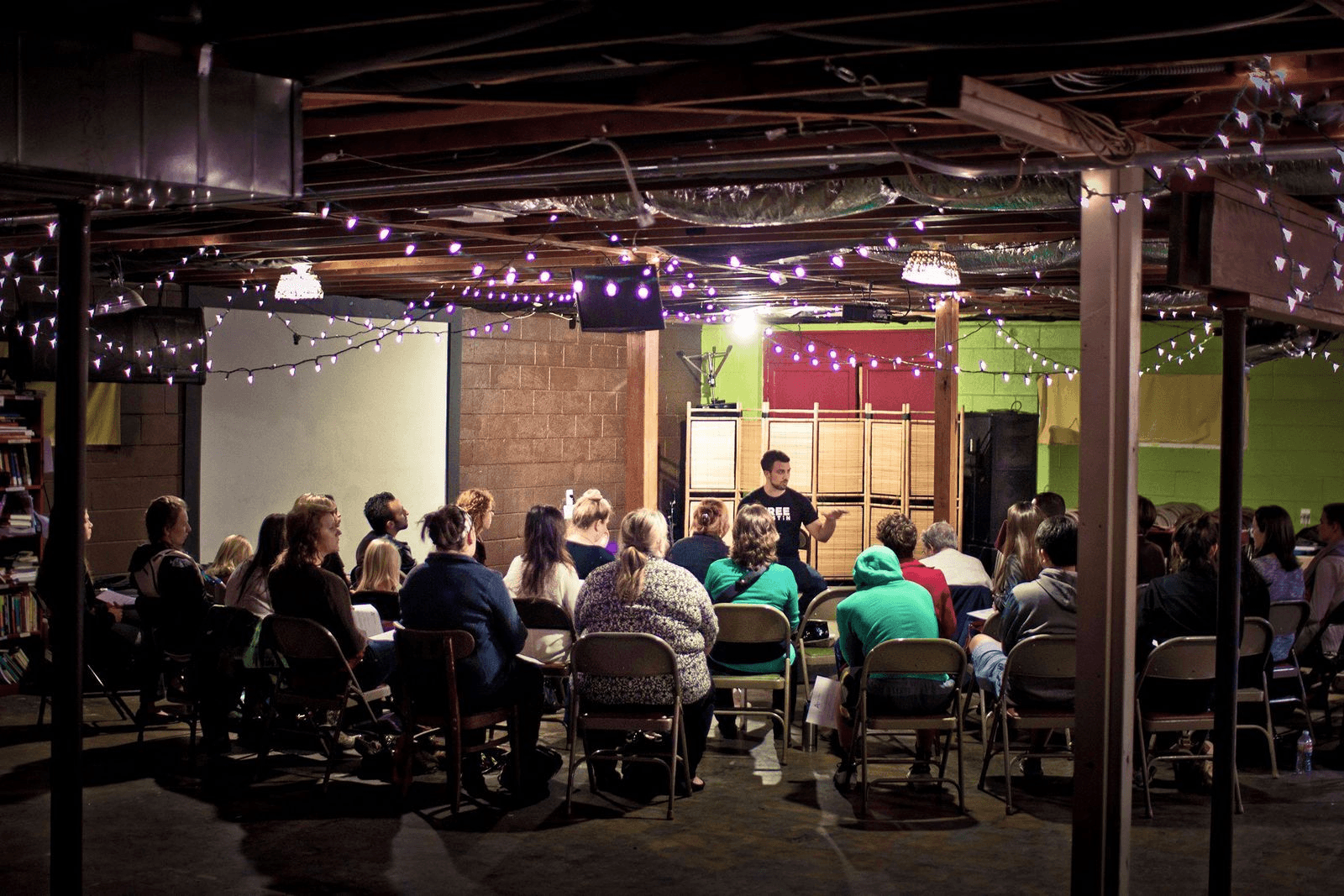 The April 2014 meeting of Allies Against Slavery at Space12 on Austin's east side. At these monthly gatherings, members shared stories about mentoring teen moms at local high schools or planned events like the first annual Slave-Free City Summit. (Image courtesy of Stephen Henderson)