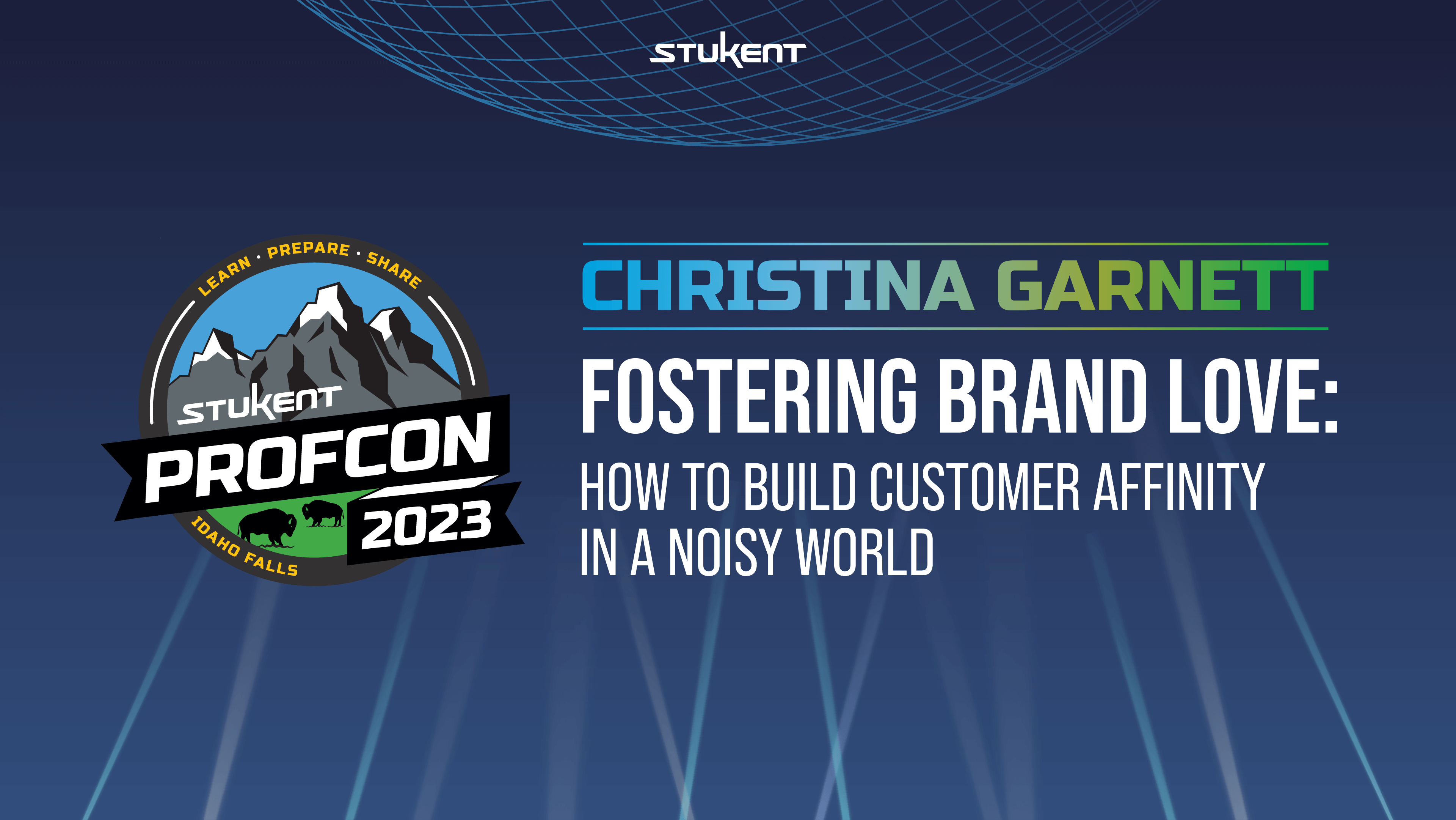 ProfCon 2023 Logo beside the text: Christina Garnett: FOSTERING BRAND LOVE: HOW TO BUILD CUSTOMER AFFINITY IN A NOISE WORLD