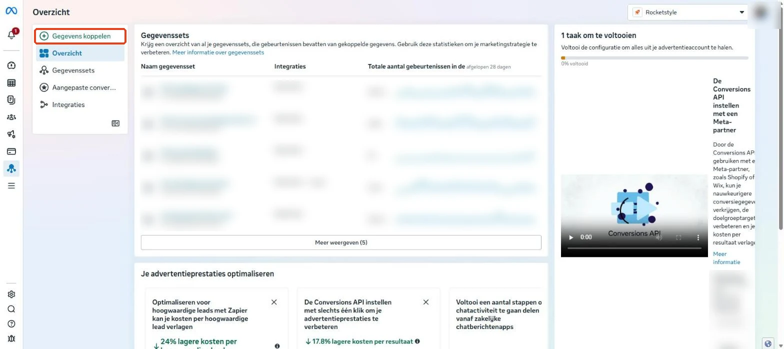 Meta Gebeurtenisbeheer met de knop Gegevens koppelen