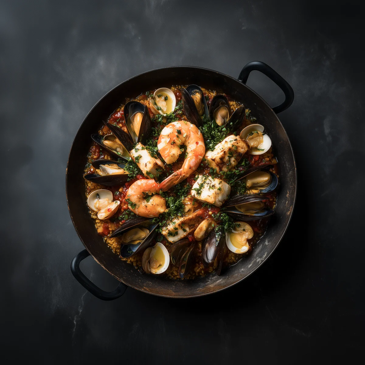 Seafood paella dish