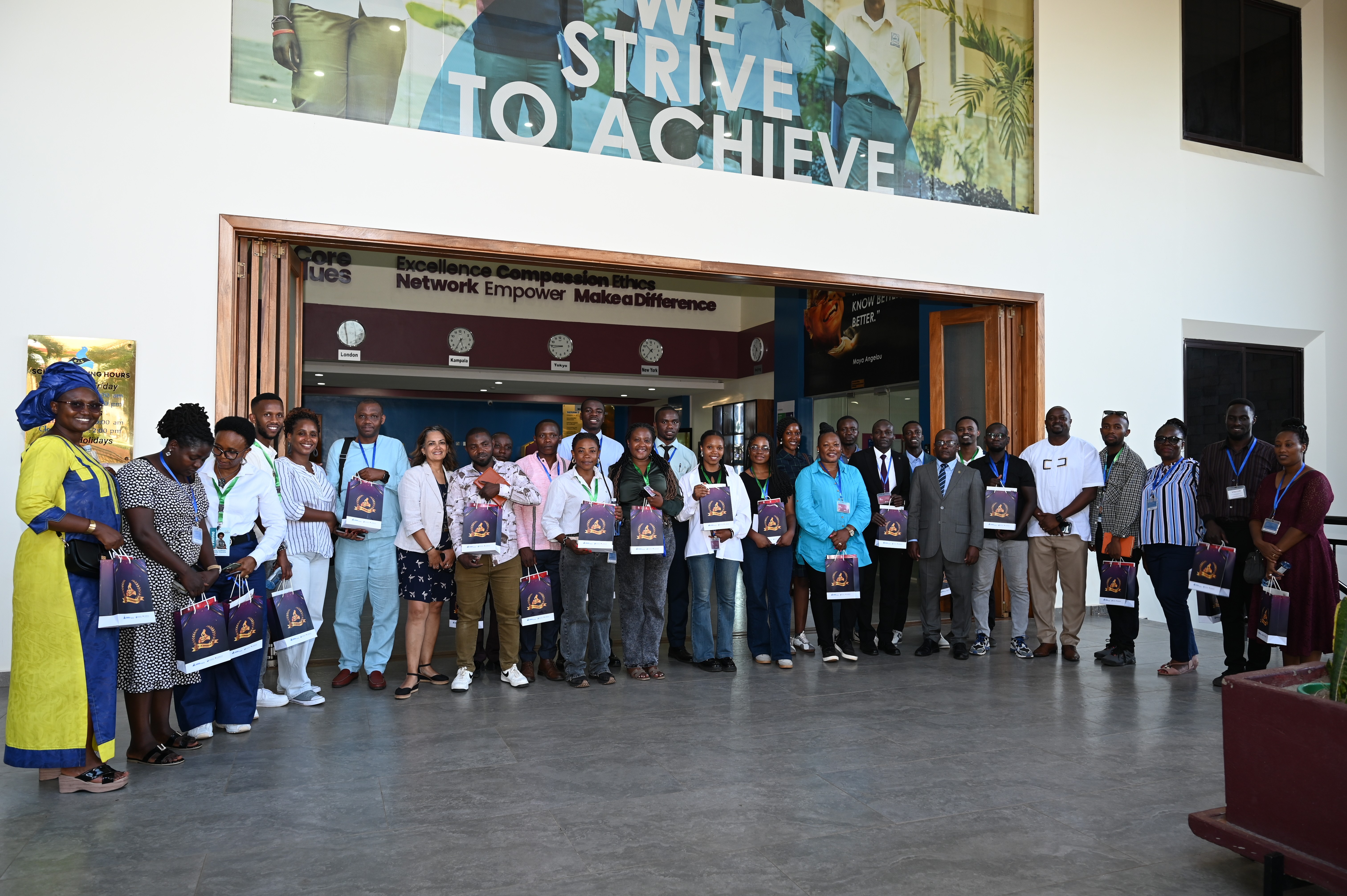 A school building stands against the backdrop of a clear sky