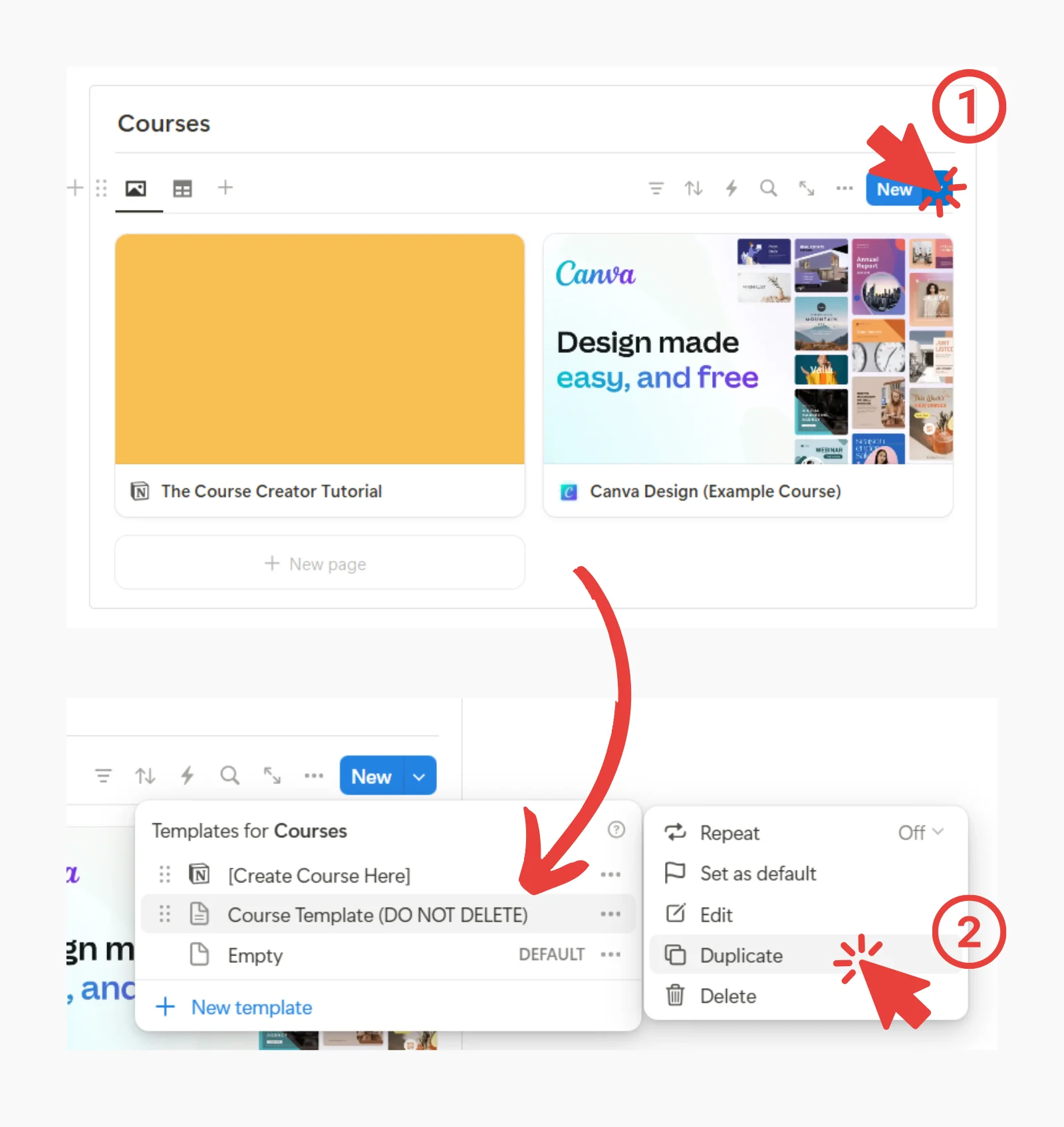 duplicating existing template example Course Creator Notion Template