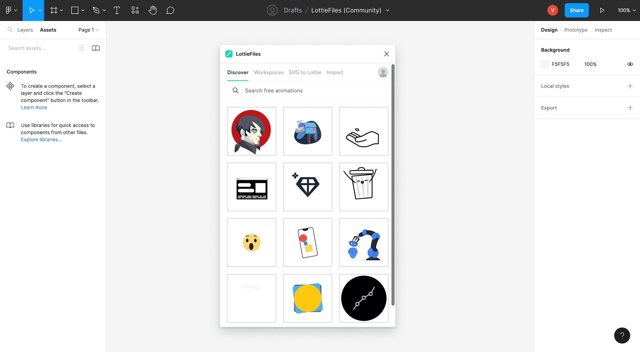 browsing animation via Lottie Files Figma plugin
