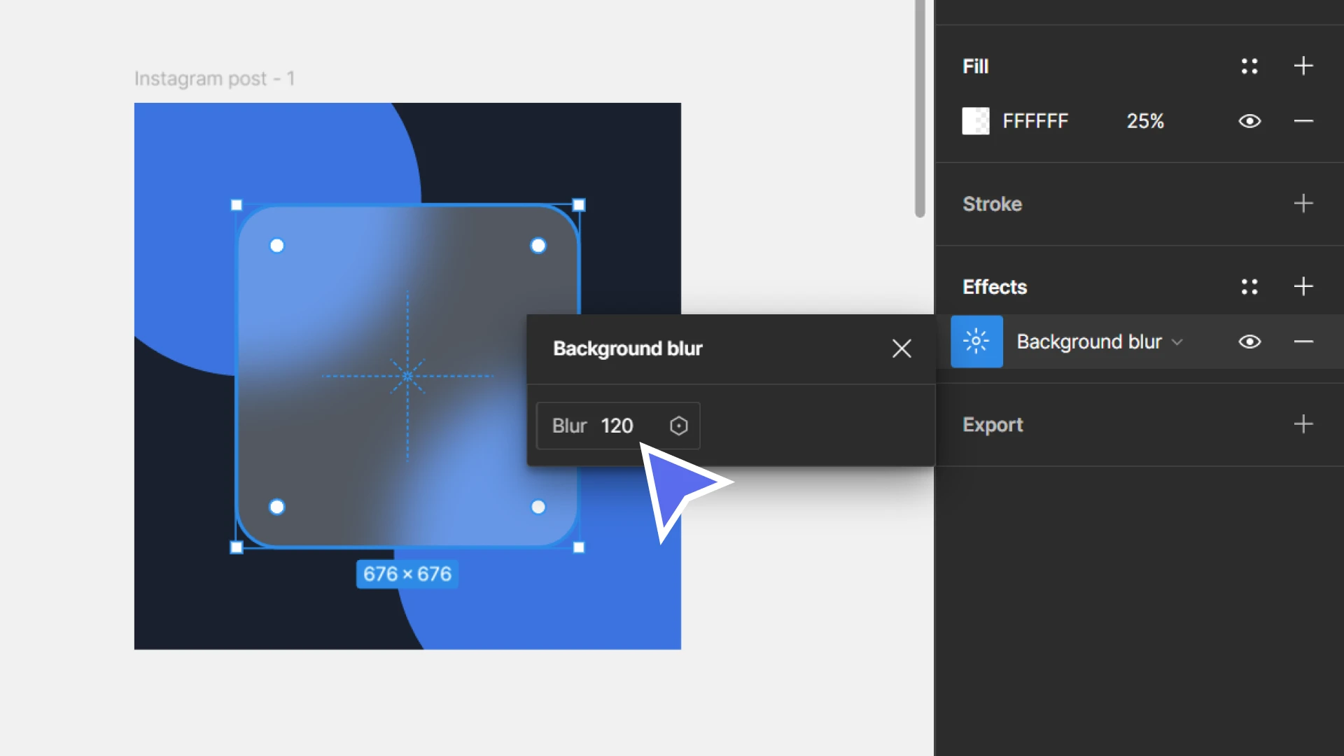 Adjusting the background blur amount, the Figma UI