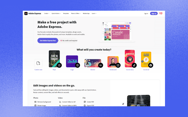 Adobe Creative Cloud Express homepage