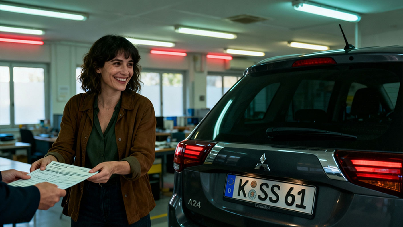 Fahrzeug mit neuem KFZ-Kennzeichen nach erfolgreicher Zulassung