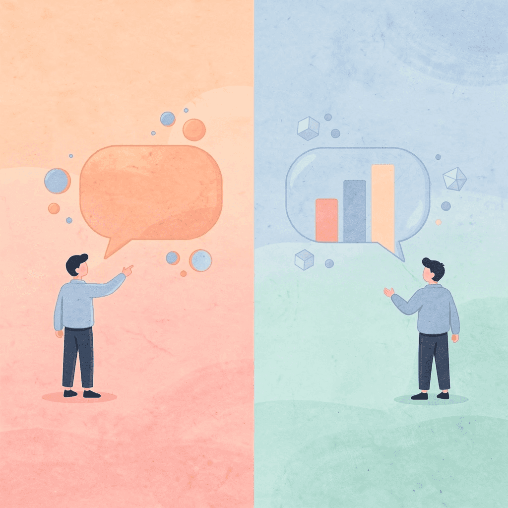 Split scene showing chart analysis versus risk management focus