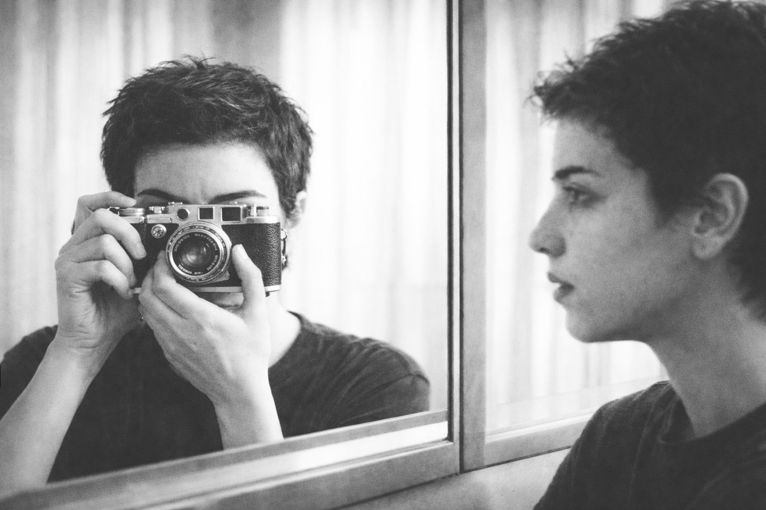 Girl with glasses look up