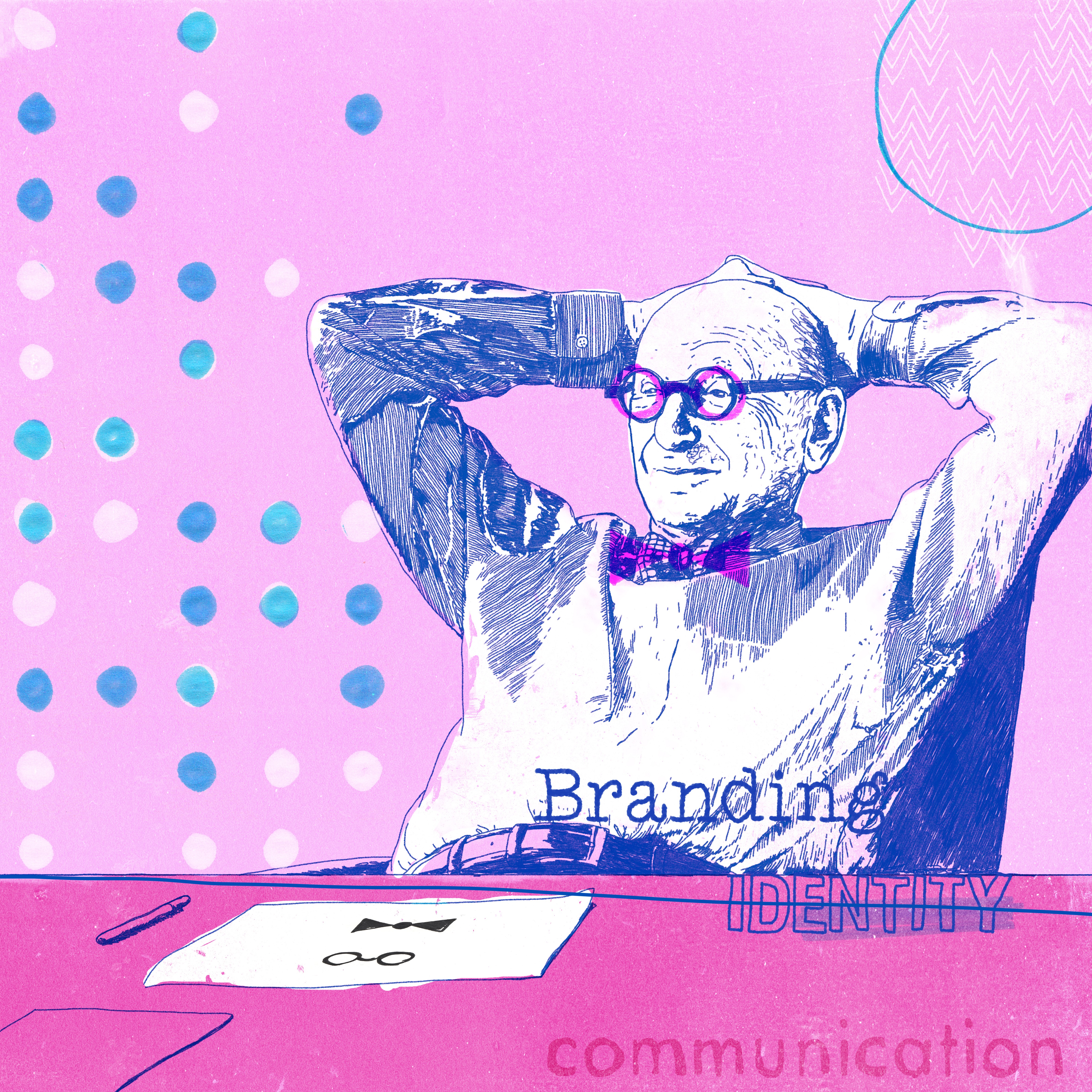 Illustrated portrait of Wally Olins